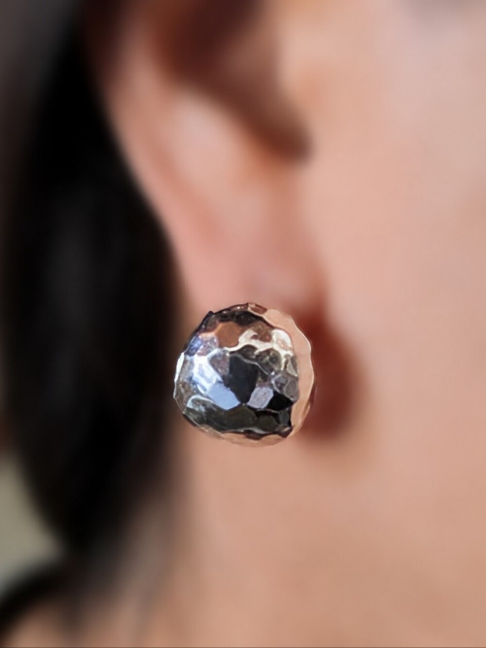 925 Sterling Silver Hammered Silver Dome Hoop Earrings Jewelry Trend Fashion